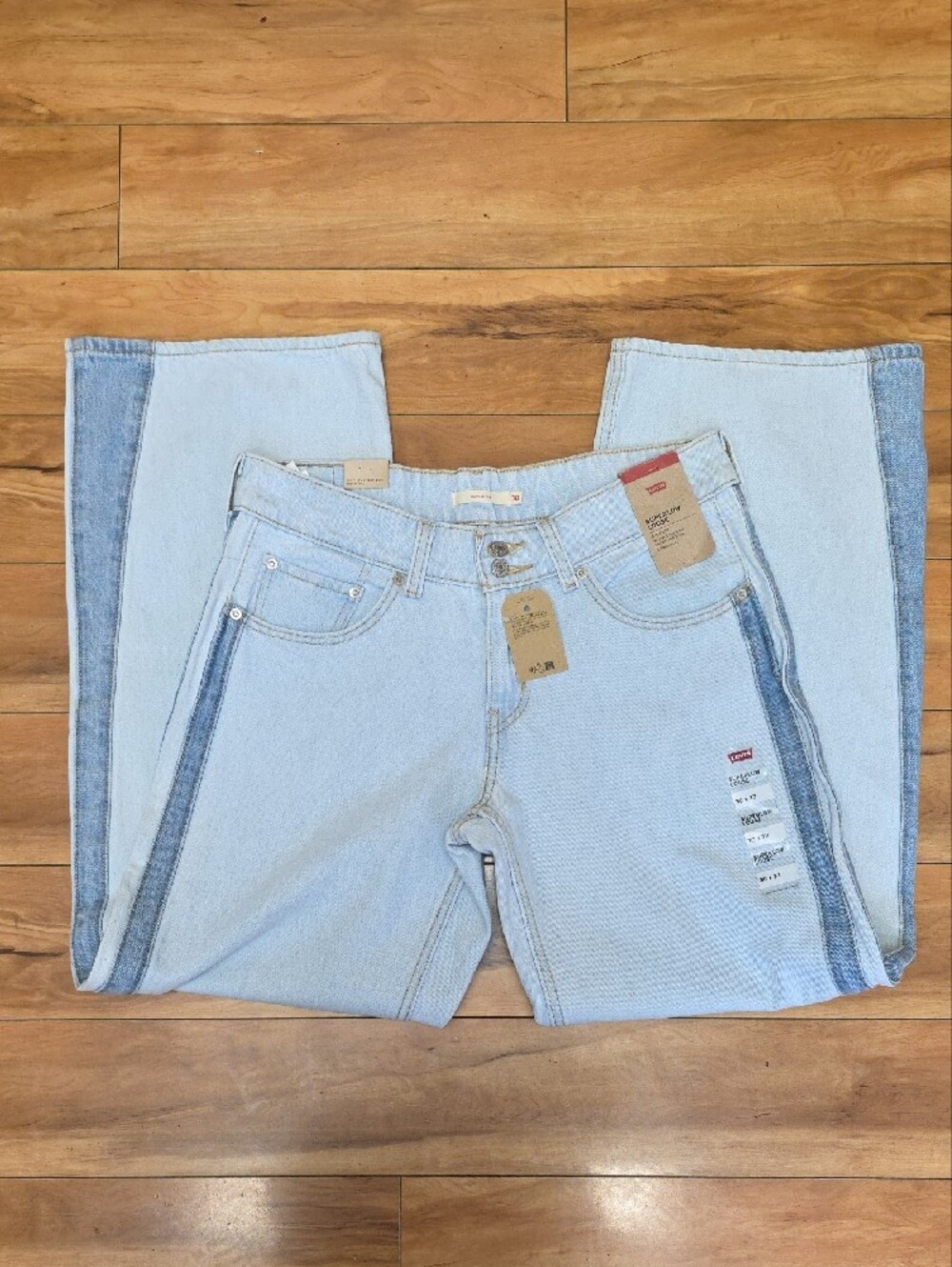 Levi’s Superlow Loose Stripe Jeans Light Wash Two Tone Side Panel 30x32 NEW - Picture 5 of 16